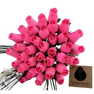 3 Dozen All Pink Breast Cancer Awareness Bouquet. The Original Wooden Rose